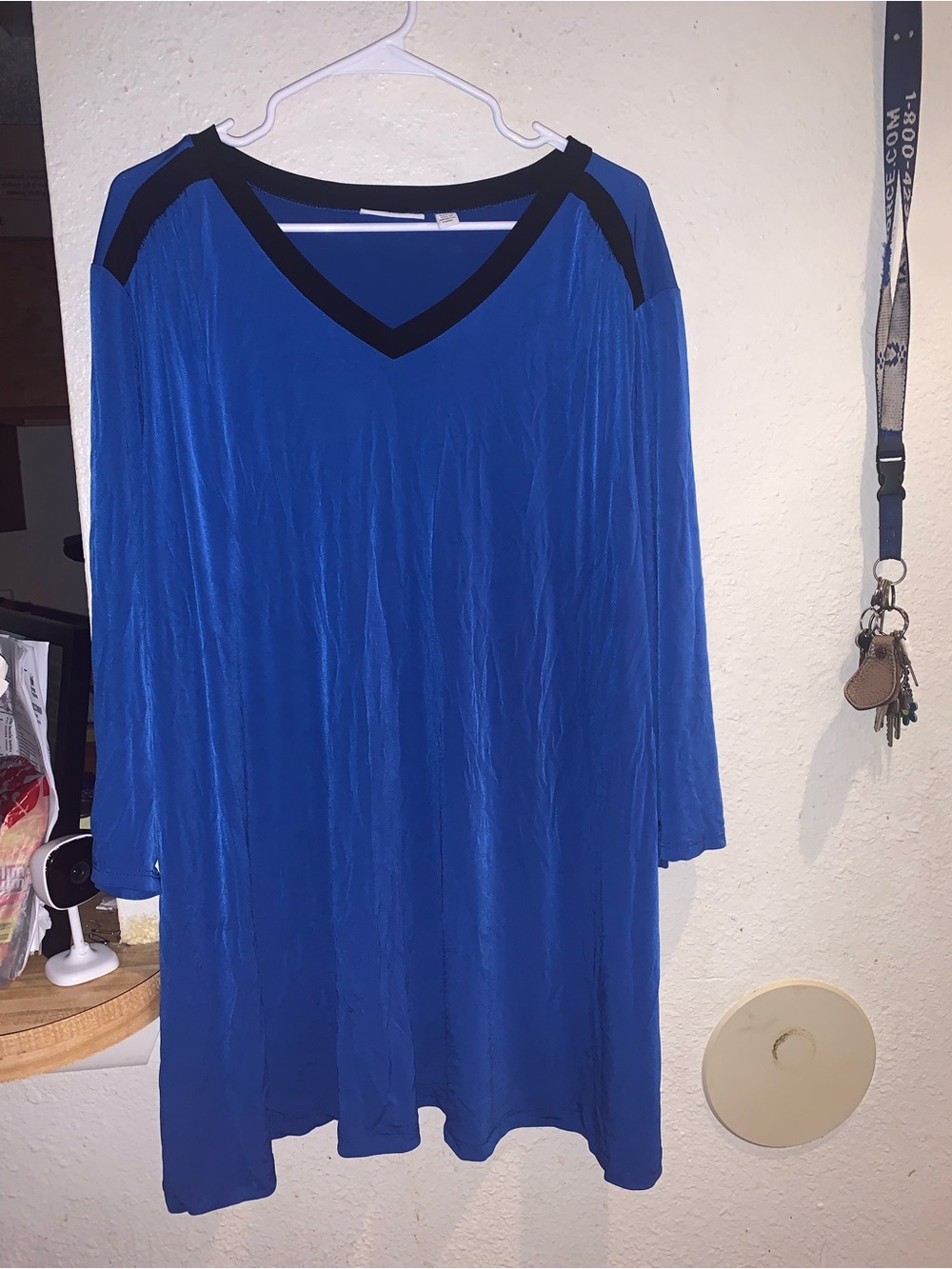 Susan Graver Blue and Black V‑Neck Tunic Top
